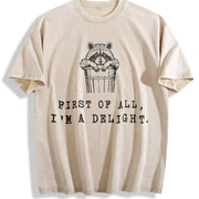 I'm a Delight Cute Raccoon Vintage Washed T-Shirt in Beige