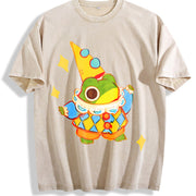 Clown Frog Wizard Distressed Vintage Washed T-Shirt in Beige