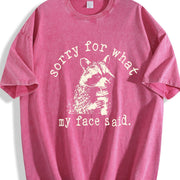 Sorry For What My Face Said Raccoon Animal vintage washed oversized T-shirt in Red