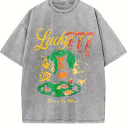 Lucky 777 Poker Dog Vintage Washed T-Shirt in Gray