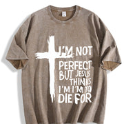 Easter Cross & Letter Vintage Washed T-Shirt in Brown