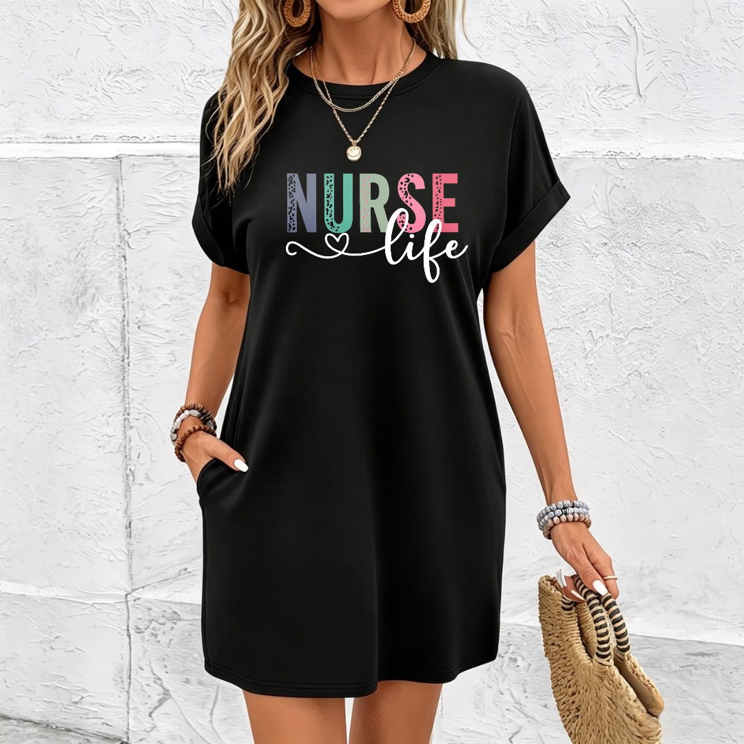 Sophisticated Long Dress Cotton T-Shirt in Black
