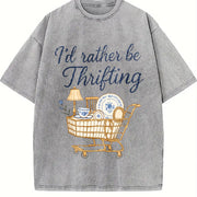 I'd Rather Be Thrifting Shopping Cart vintage washed oversized T-shirt in Gray