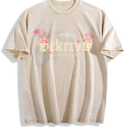 Dark Grey Gothic Lettering Front Vintage Washed T-Shirt in Beige