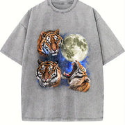 Tigers in Galaxy Retro Tiger Moon Vintage Washed T-Shirt in Gray