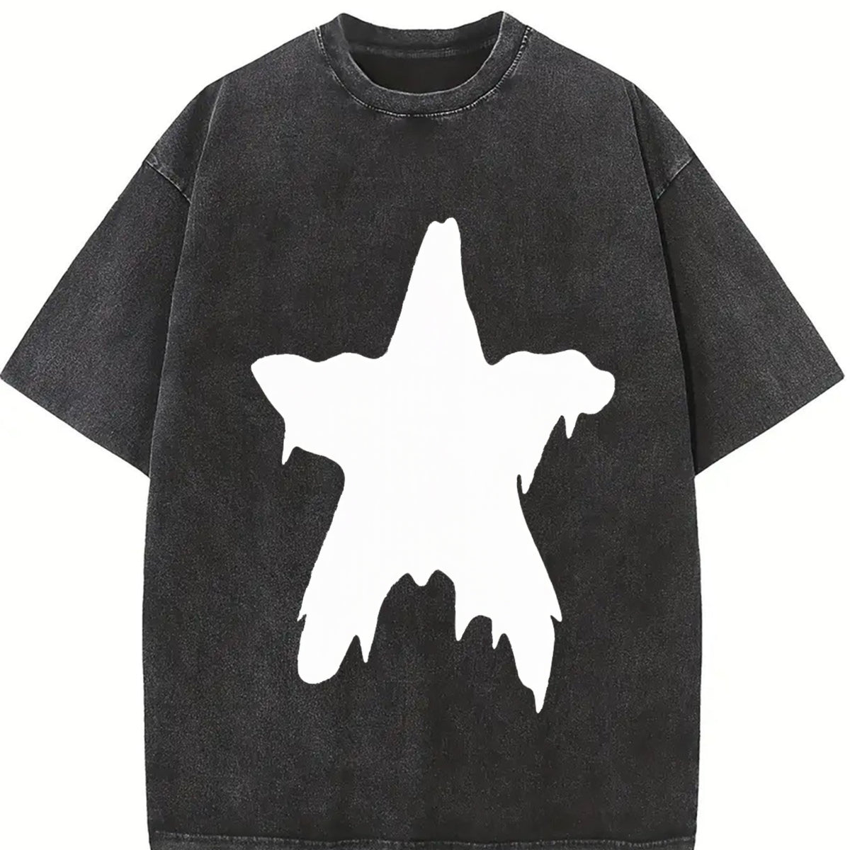 Distressed Melting Star Vintage Washed T-Shirt in Black