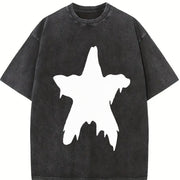 Distressed Melting Star Vintage Washed T-Shirt in Black
