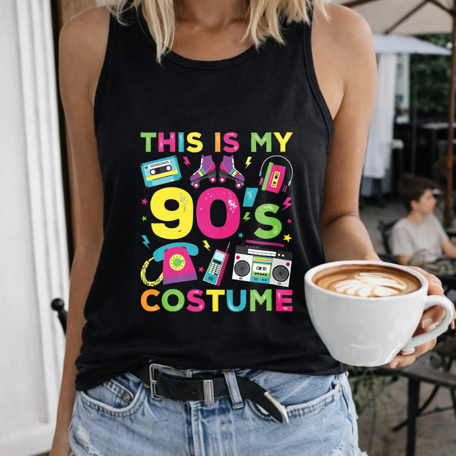 This Is My 90s Costume Women's Color Cotton Tank Top in Black
