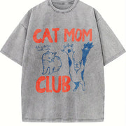 Cat Mom Club Vintage Washed T-Shirt in Gray