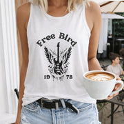 Free Bird 1978 Eagle Women's Color Cotton Tank Top in White