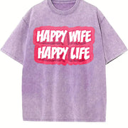 Happy Wife Happy Life Vintage Washed T-Shirt in Purple