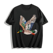 Faux Rhinestone Mallard Duck Flying: Hunting Lover Cotton T-Shirt in Black
