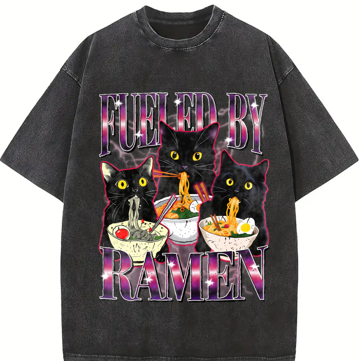 Fueled by Ramen Noodle Cat Vintage Washed T-Shirt in Black