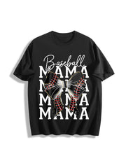 Baseball Mama Coquette Bow Cotton T-Shirt in Black