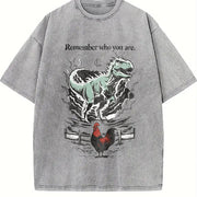 Remember Who You Are Dinosaur Vintage Washed T-Shirt in Gray