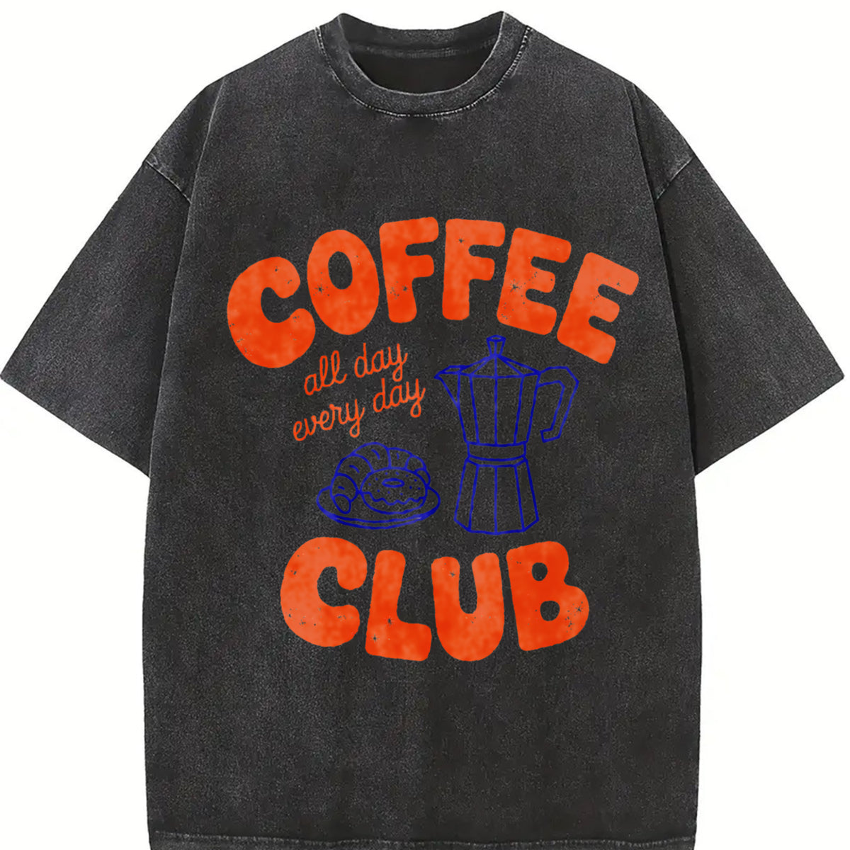 Coffee Club Retro Coffee Lover Vintage Washed T-Shirt in Black