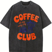 Coffee Club Retro Coffee Lover Vintage Washed T-Shirt in Black