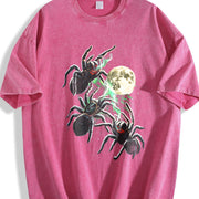 Spider Moon 90s Retro ® Gothic Dark Art Y2k Vintage Washed T-Shirt in Red