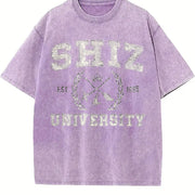 Wicked Shiz University Defy Gravity Broomstick Magic Wand vintage washed oversized T-shirt in Purple