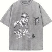 SZA Portrait Vintage Washed T-Shirt in Gray
