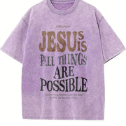 Jesus All Things Are Possible Vintage Washed T-Shirt in Purple