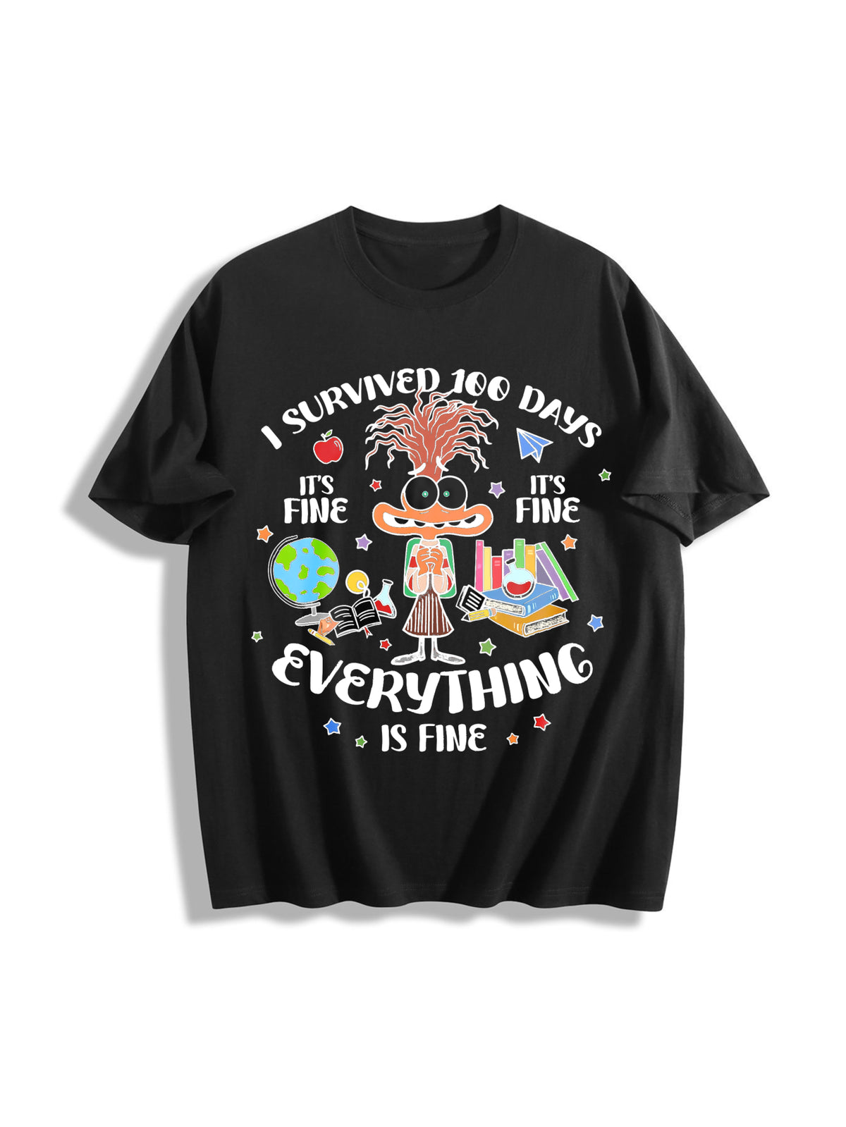 I Survived 100 Days Cotton T-Shirt in Black