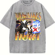 Milk Makes My Tummy Hurt Bootleg Vintage Washed T-Shirt in Gray
