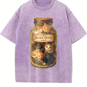 Cat Dose Kitten Art Vintage Washed T-Shirt in Purple