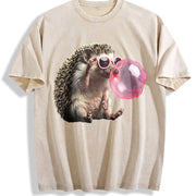 Grunge Vibes for Urban Explorers: Hedgehog in Pink Shades Vintage Washed T-Shirt in Beige