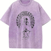 Praying Nun Tattoo Art Inspired Glory Threads Faith & vintage washed oversized T-shirt in Purple