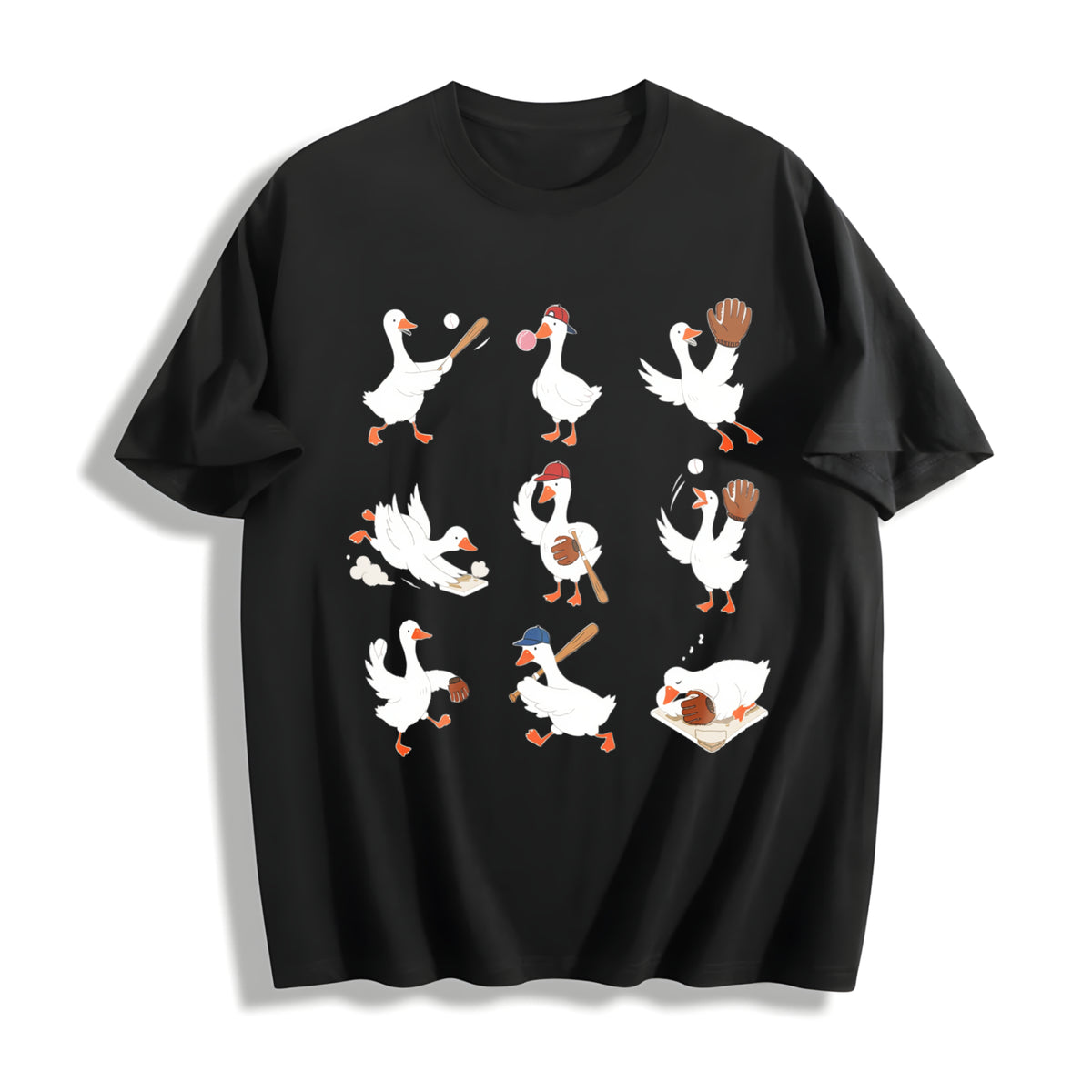Silly Goose Baseball Cotton T-Shirt in Black