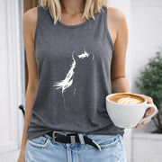 Feather Women's Color Cotton Tank Top in Gray