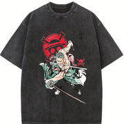 Anime Streetwear Character vintage washed oversized T-shirt in Black