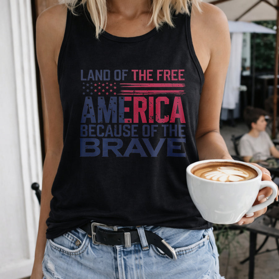 America Land of the Free Because of the Brave Women's Color Cotton Tank Top in Black