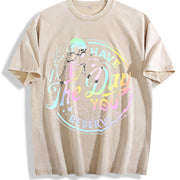 Skeleton Quote vintage washed oversized T-shirt in Beige