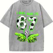 I Was 6 Now I'm 7 Soccer Vintage Washed T-Shirt in Gray
