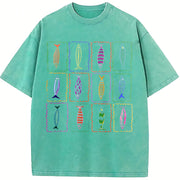 Sardines Tin Fish 90s Tomato Girl Ocean Coastal Grandma vintage washed oversized T-shirt in Blue