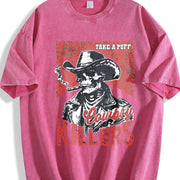Retro Popular Cowboy Killers 90s Vintage Washed T-Shirt in Red