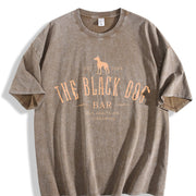 Short-sleeve Round-neck Vintage Washed T-Shirt in Brown