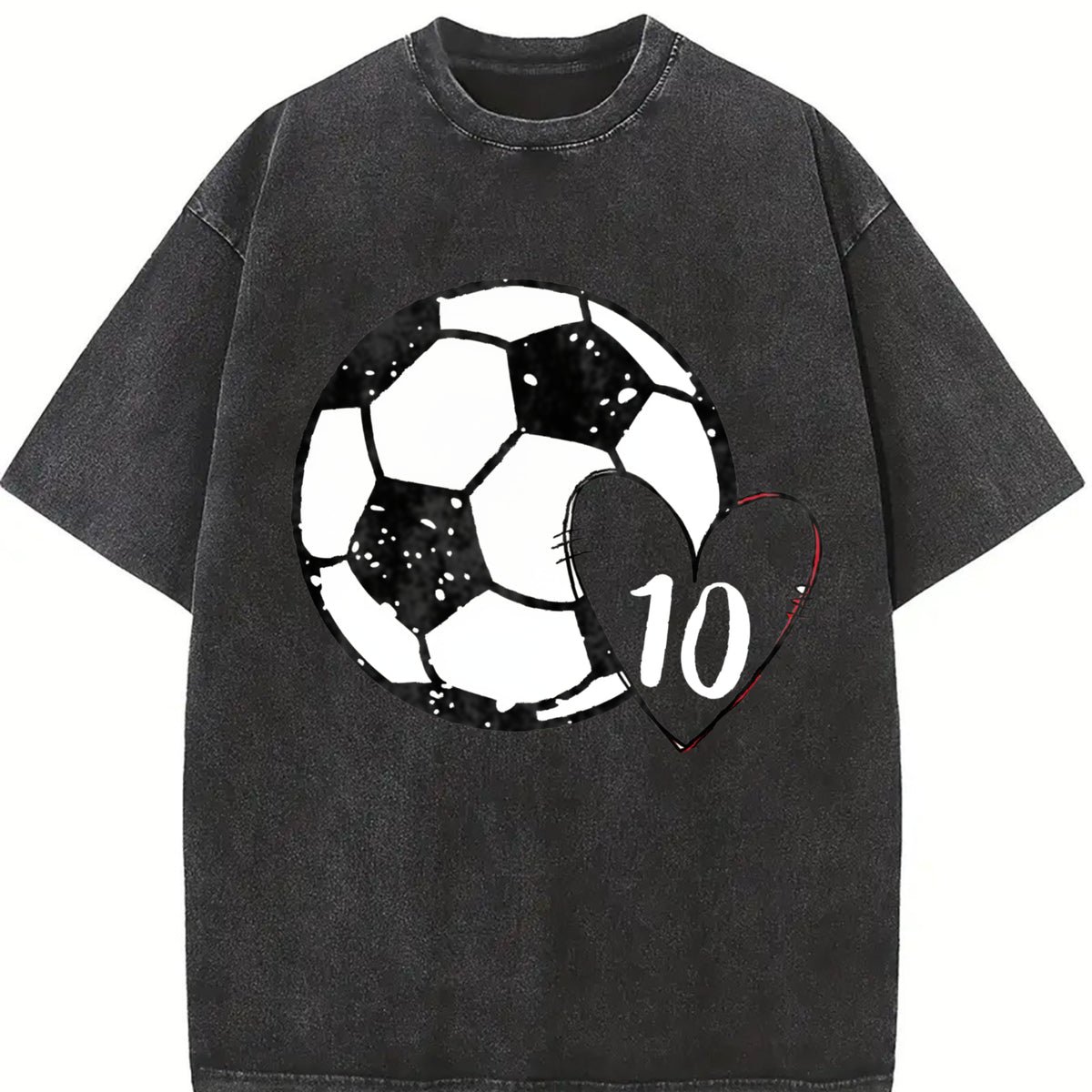 Soccer Baseball Number 10 Vintage Washed T-Shirt in Black