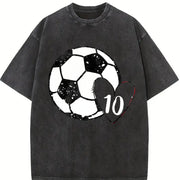 Soccer Baseball Number 10 Vintage Washed T-Shirt in Black