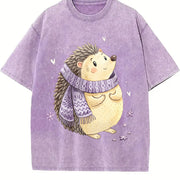 Short-sleeve with Scarf & Hedgehog Vintage Washed T-Shirt in Purple