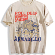 Armadillo Western Cowboy Desert Vintage Washed T-Shirt in Beige