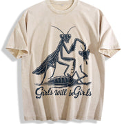 Girls Will Be Girls Vintage Washed T-Shirt in Beige