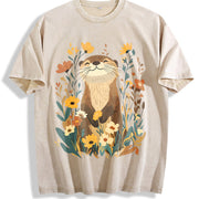 Short-sleeve with Otter & Botanical Vintage Washed T-Shirt in Beige
