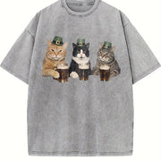 Cat Shamrock – St. Patrick’s Day vintage washed oversized T-shirt in Gray