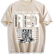Military Support US Flag & Red Friday for Spring Vintage Washed T-Shirt in Beige