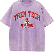 Tren Tech Muscular Bulldog Weightlifting Tank Vintage Washed T-Shirt in Purple