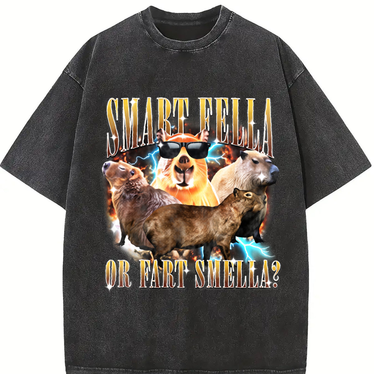 Smart Fella or Fart Smella 90s Vintage Washed T-Shirt in Black