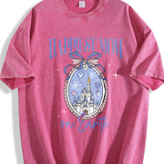 Youth and Adult Magic Kingdom Castle Coquette Bow vintage washed oversized T-shirt in Red